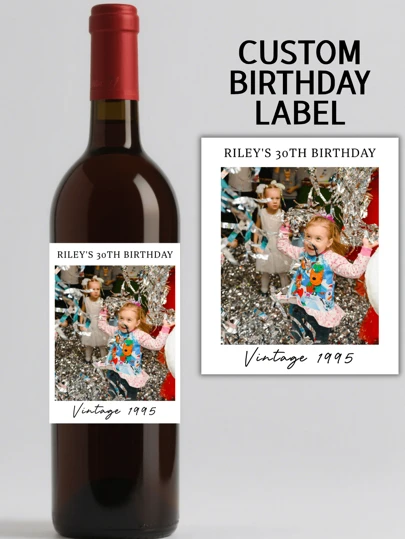 Any Sizes Custom Photo Wine Label Personalized Vintage Birthday Wine Label Engagement Wine Label Engagement Gift Wedding Wine Label Proposal Gift For Couple Anniversary Gift Waterproof Wine Sticker Mother's Day Gift Father's Day Gift Stickers Champagne Label Whiskey Label Tequila Label For Fall Holidays, Halloween, Thanksgiving, Christmas And New Year Parties And Celebrations