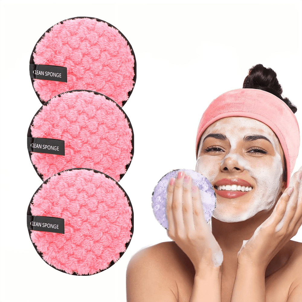 1/3 discos demaquilantes reutilizáveis, esponja de limpeza facial, ferramenta de limpeza facial para remoção de maquiagem, limpeza facial, adequados para todos os tipos de pele, rápidos de lavar e limpar