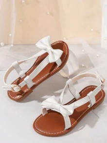 1 双儿童夏季凉鞋，蝴蝶结装饰，时尚休闲，适合旅行、海滩、女孩日常穿着