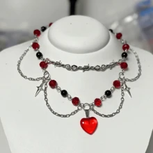 Gargantilha Com Coração vermelho Aço Inox Pingentes de Cristais Colar Arame Farpado Personalizado Pingentes de Estrelas