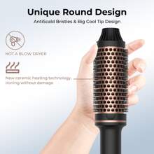 UKLISS Rizador de pelo y cepillo 2 en 1, barril cerámico iónico de 38 mm, crea rizos naturales y cabello liso, se calienta en 30 segundos, voltaje dual para viajes, cabello suave y sin frizz, adecuado para mujeres y estudiantes universitarias