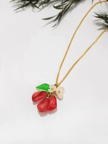 1 Peça Colar Pendente de Verão com Semente de Romã e Pequena Flor
