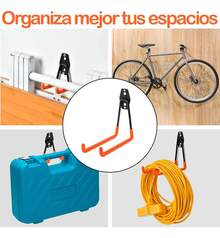Vmingo 2 Piezas Gancho Soporte Horizontal Bicileta Arnes Acero Goma Antideslizante Pared Colgar Almacenar Garage Organizacion Habitación Taller - Tipo L - Ver 5
