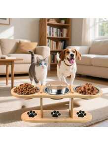 Raised Cat Food Bowls For Indoor Cats, Elevated Cat Bowls, Adjustable Heights Pet Bowl With Black Shelf, 3 Stainless Steel Elevated Cat Bowls Stand With 15°Tilted, Cat Food And Water Bowl Set