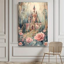 1 Pc Canvas Painting, Fairy Tale Queen's Castle Room , Wooden Framed Art,High Quality ,Thickness 2. 25cm/1inch Wall Art Prints Poster Direct Hanging Decor For Home Gifts,Living Room, Bathroom, Bedroom, Kitchen,Bar,Office,Halloween, Christmas And Valentine's Day Gifts,2D Plane - 彩色 - 查看 2