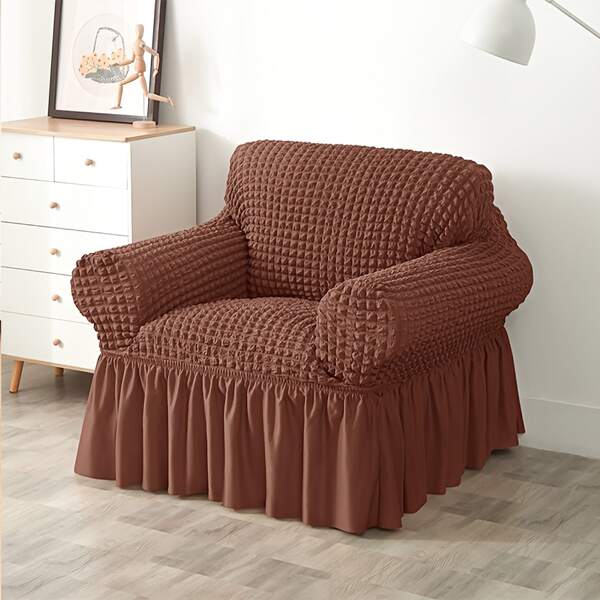 1pc Universal  Stretch 3D Seersucker Sofa Slipcover, Chocolate Sofa Cover, Easy Fitted Sofa Couch Cover With Skirt, Washable High Elastic Furniture Protector For All Seasons, Ideal For Home, Office, Hotel, Apartment, Restaurant, Cafe, Party, Wedding,Protective Cover For 1/2/3/4 Seater Sofas.