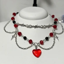 Gargantilha Com Coração vermelho Aço Inox Pingentes de Cristais Colar Arame Farpado Personalizado Pingentes de Estrelas