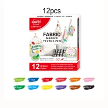 12/24色1盒布画笔防水不褪色涂鸦笔织物笔手工绘画笔DIY彩绘T恤鞋刷马克笔彩色笔，学校用品，返校