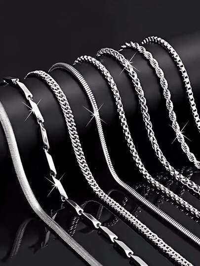 8 Pieces Of Fashionable Men's Stainless Steel Chain Necklace Set DIY Matching Daily Wear