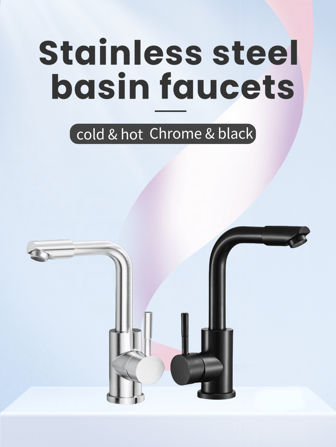 1pc Stainless Steel Bathroom & Kitchen Sink Faucet - Single Handle Dual Control Chrome-Plated For Hot & Cold Water, Water Flow Adjustment (Chrome, Black,Selectable)