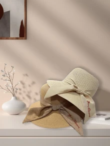 1pc Customizable Fisherman Sunhat, Casual Hat, Women's Fashion All-Match Straw Hat, Outdoor Beach Sun Protection Hat, New Bucket Hat, Wide Brim Sun Blocking Straw Hat, Foldable Vacation Beach Hat, Outdoor Travel Sun Hat - Multicolor - View 4