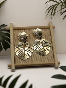 1 对复古龟背竹棕榈绿叶吊坠耳钉热带叶春夏季耳环适合女士女孩优雅休闲时尚现代度假珠宝礼物