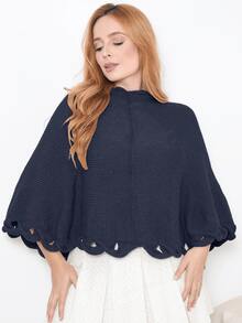 Women's Poncho Coat Knit Cape Elegant Blouse Winter Cold Warm Marrie Knit - 藍色的 - 查看 6