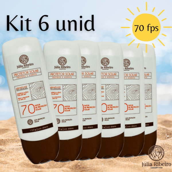 Antioleosidade Kit com 6 Protetor Solar em creme, rosto e corpo, toque seco - Rápida Absorção -  Fator 70 - 120 ml