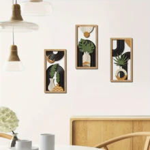 3 件中世纪现代镂空墙饰波西米亚风格镂空木艺术墙饰抽象几何墙饰卧室客厅餐厅门廊墙壁装饰壁画 - 彩色 - 查看 9