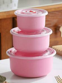 3-Piece Wheat Straw Bento Box Set - Microwave Safe, Lightweight And Durable Food Storage Containers For Fruits, Vegetables, Salads And More - Perfect For Schools, Cafeterias, Camping And The Beach! - 粉色 - 查看 11