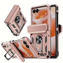 LeYi For Motoro Razr-2024 Case [   ]: With Hinge Cover, Heavy Duty Rugged Shockproof Cell Case Cover With Magnetic Ring Kickstand Funda Para Moto Razr 2024, Blue - Champagne - View 1