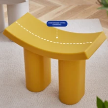 Plastic Dressing Stool With Elephant Legs: Ideal For Entryway Shoe Changing & Small End Table - Space-Saving - Yellow - View 5