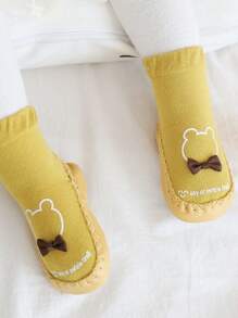 1 par de calcetines antideslizantes para bebé con conejo y moño, calcetines para gatear en interiores para niños pequeños con puntos de goma