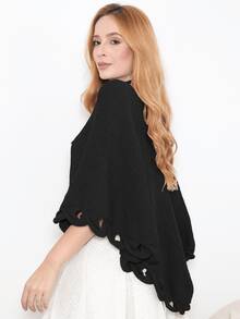 Women's Poncho Coat Knit Cape Elegant Blouse Winter Cold Warm Marrie Knit - 油 - 查看 3