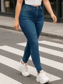 Jeans Skinny de Tiro Alto en Mezclilla, Ajustado, Levanta glúteos - Agua verde azul - Ver 2