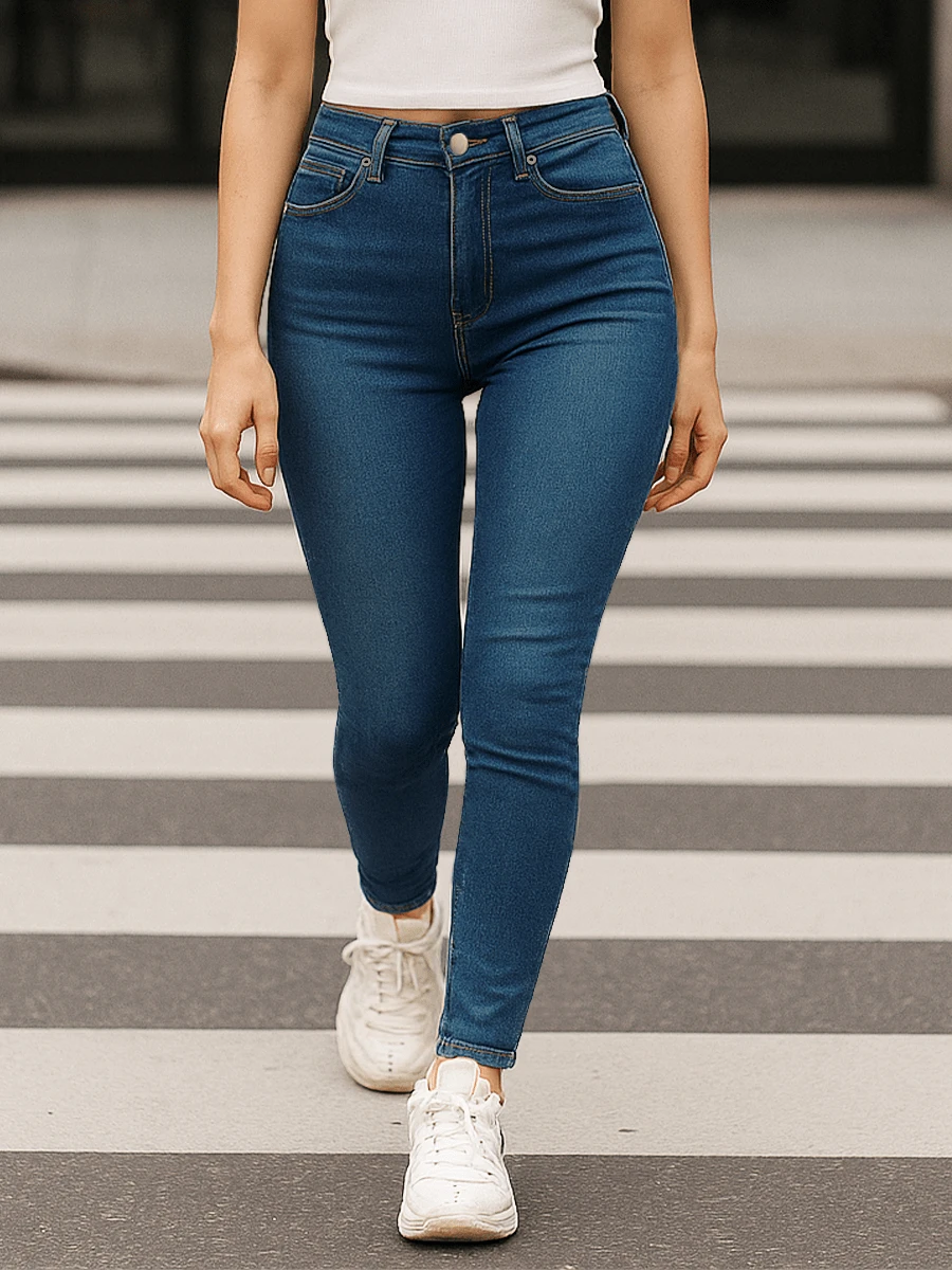 Jeans Skinny de Tiro Alto en Mezclilla, Ajustado, Levanta glúteos - Agua verde azul - Ver 1