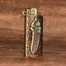 1pc Feather Design Mini BIC Lighter Case - Portable Protective Cover For J5 Lighters, Decorative Metal Holder, Perfect Gift For Christmas & Halloween - Multicolor - View 1
