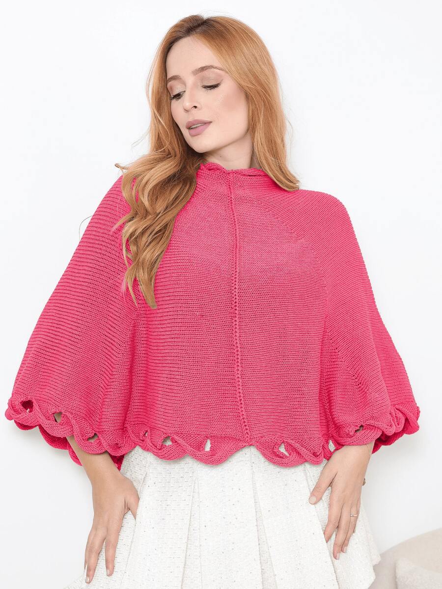 Women's Poncho Coat Knit Cape Elegant Blouse Winter Cold Warm Marrie Knit - 西瓜粉 - 查看 1