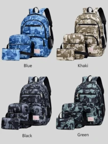 3pcs/Set Personalized Printed Student Backpack Set, Graffiti Large Capacity Bag Set For Middle/High School Students, Casual Travel Laptop Backpack - Multicolor - View 7