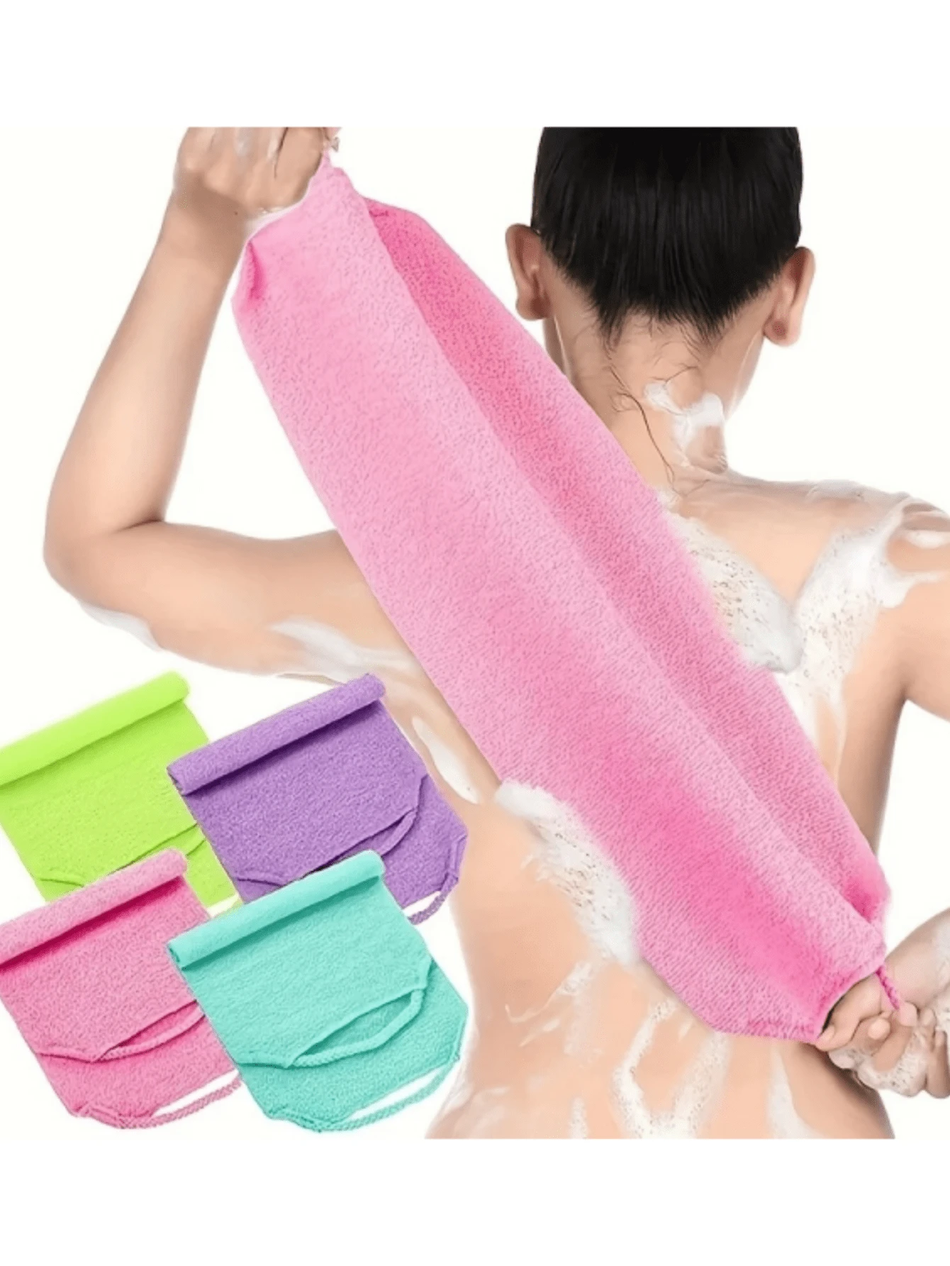 1 件/2 件弹性磨砂丝瓜巾 - 加厚加固去角质浴巾，适用于家庭身体护理，米色