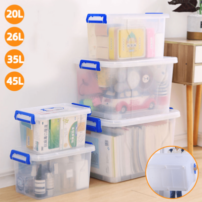 20L 26L 35L 45L Plastic Storage Box Boxes Lid, With Handles, With Wheels Food Toy Clothes Container Home Kitchen Office