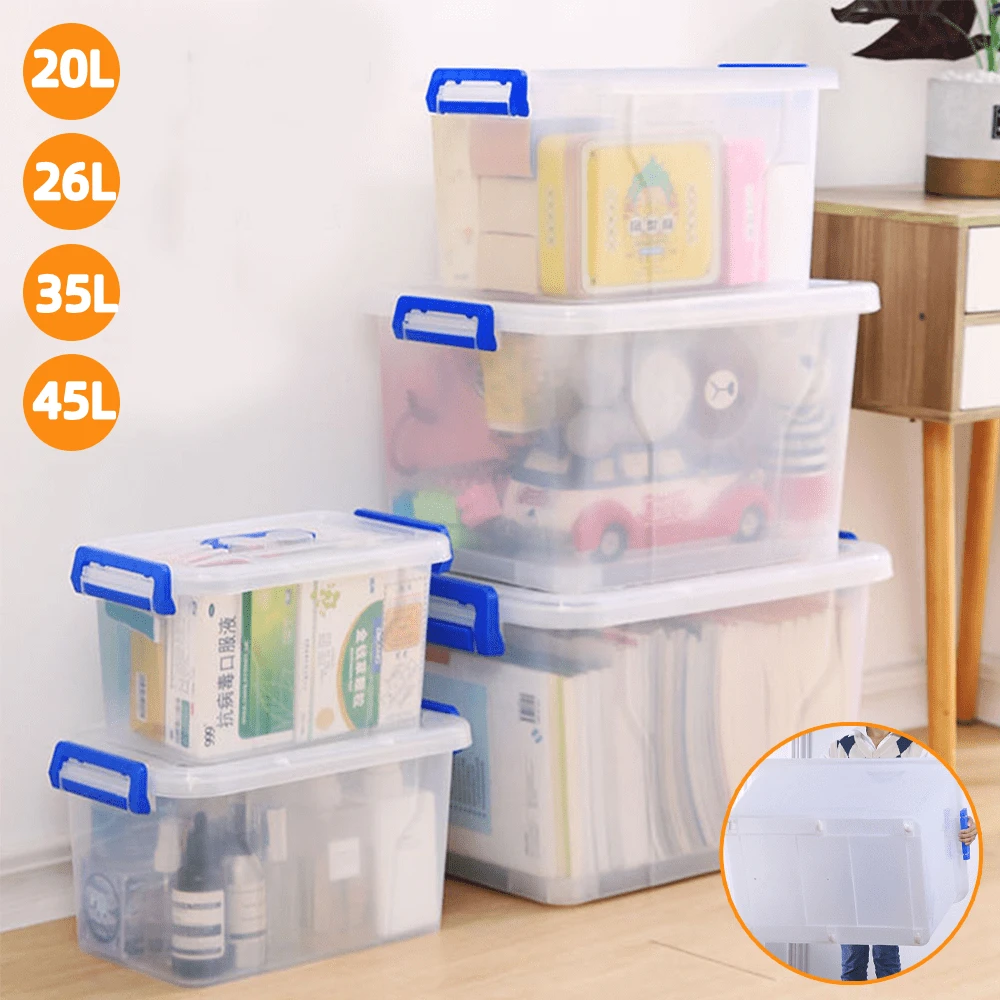 20L 26L 35L 45L Plastic Storage Box Boxes Lid, With Handles, With Wheels Food Toy Clothes Container Home Kitchen Office - White - View 1