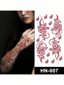 1 Pc Lace Temporary Tattoo, Henna Style Red Lace Design, Waterproof Sexy Floral Lace Tattoo Sticker Suitable For Hands, Chest, Arms, Thighs, Feet - Multicolor - View 5