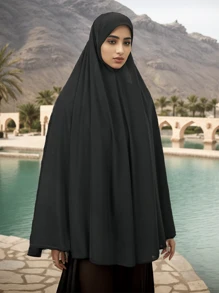 1 buc Eșarfă musulmană fără mâneci, culoare solidă, mărime plus, pentru femei, eșarfă hijab cu acoperire completă instantanee, design de acoperire a bărbiei, potrivită pentru asortare zilnică, Al-Amira, Khimar, Jilbab, toate anotimpurile