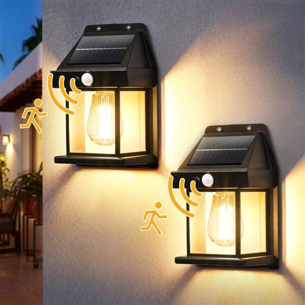 NetHong 2PCS Solar Wall Lamp Tungsten Filament Motion Sensor Outdoor Garden Security Lights
