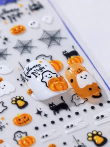 Halloween Ghost & Pumpkin Nail Stickers - Waterproof Nail Art Decals For Party - Multicolor - View 3
