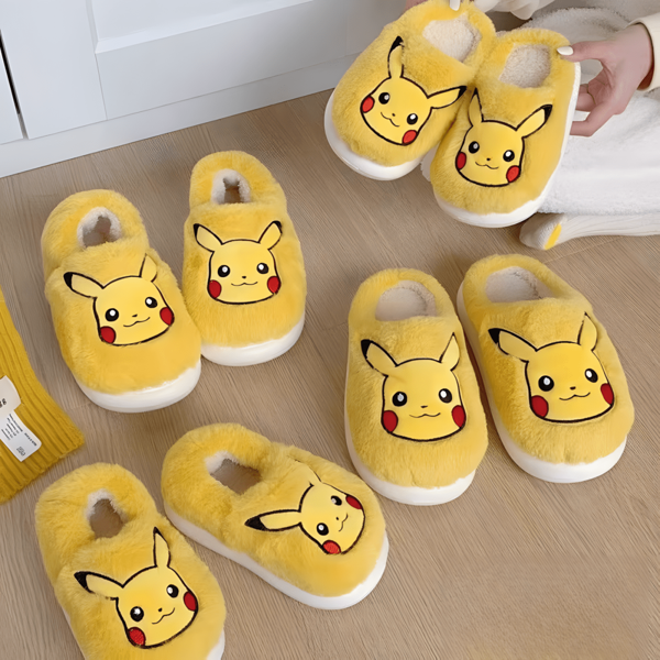 pokemon 1 Pair Pikachu Indoor Slippers, Warm And Non-Slip Cute Cartoon Plush Slippers, Pikachu Cotton Slippers, Indoor Casual Slippers, Creative 3D Design, Adorable Slippers