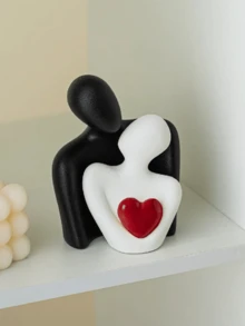 1件“爱之吻”雕像，拥抱红色爱心，树脂材质，情侣拥抱装饰摆件，浪漫礼物，寓意深刻的雕塑，适用于卧室、家庭办公室、书架、桌面装饰 - 彩色 - 查看 10