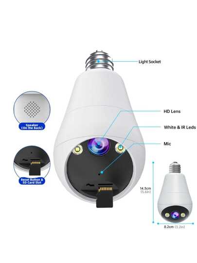 2.4G 1080P WIFI Verlichting Bulb Camera, HD Mini 360° PTZ Panoramic Slimme Home IP Camera,E27 Indoor Outdoors, Dome Surveillance,Baby Pet Monitor,Two Way Audio, Motion Detection Alarm Works 5G Phone Computer Ipad, Great view 2
