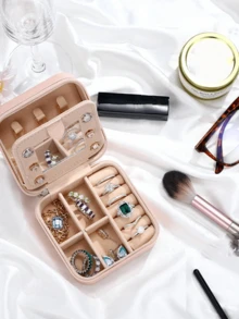 1 便携式旅行珠宝收纳盒，夏季便携式迷你旅行盒带镜子，小型旅行防水珠宝盒，PU防水珠宝收纳盒，便携式珠宝展示盒，大容量珠宝展示盒，迷你双层戒指盒收纳盒女士收纳整理器旅行必需品返校宿舍收纳