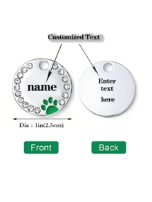 1 件个性化宠物狗/猫身份牌 - 刻有姓名和号码，饰有水晶钻石，圆形金属项圈标签，带有爪印设计，耐用的宠物身份牌，时尚、个性化狗牌，闪亮装饰，夏季配饰