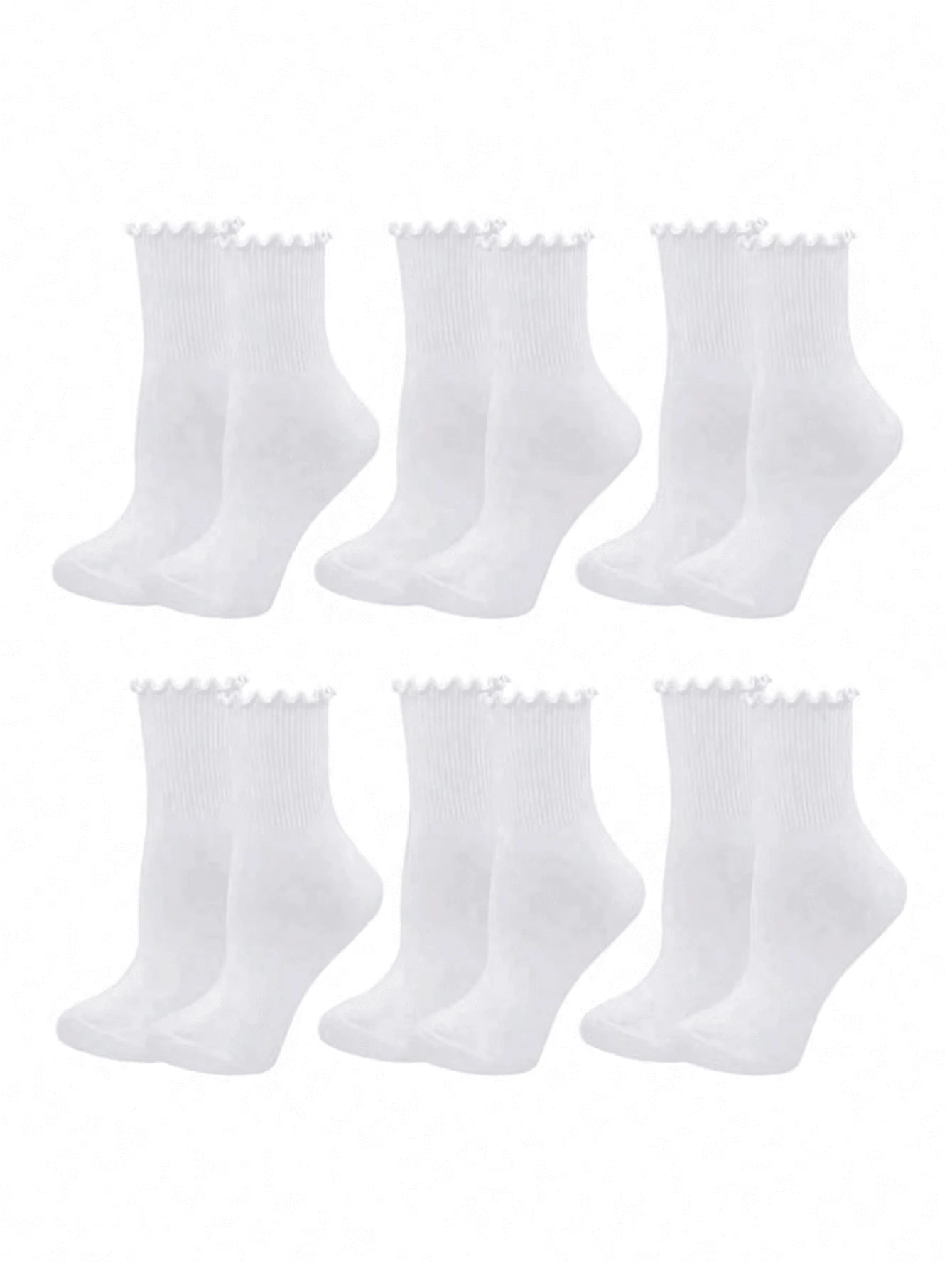 6 Paar Damen Crew Socken mit Rüschenkante, vielseitige Kniestrümpfe für Frühling Herbst, Alltagsgebrauch, Ganzjahresnutzung