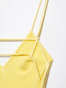Seelio Summer New Arrival Women's Fashionable Sexy V-Neck Satin Slip Backless Midi Dress - Yellow - View 10