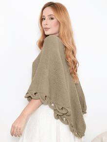 Women's Poncho Coat Knit Cape Elegant Blouse Winter Cold Warm Marrie Knit - 摩卡棕 - 查看 1