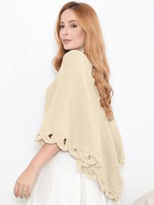 Women's Poncho Coat Knit Cape Elegant Blouse Winter Cold Warm Marrie Knit - 奶油色 - 查看 5