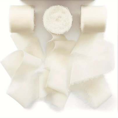 6/3/1 Roll Diy Handmade Tassel Fabric Gift Packaging Chiffon Ribbon,1.5" X 21 Yd Frayed Edges Ribbons Ribbon Suitable For Wedding Invitation, Bridal Bouquet, Gift Packaging, Diy Crafts, Bow Making, Party Decorations