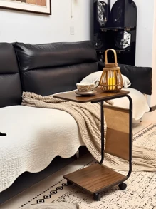 1pc Wheeled Bedside Nightstand, Mobile Sofa Side End Table, Small Office Desk, Dining Room Serving Cart