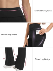 3Packs Women's Flare Leggings With Pockets, Comfortable AndSoft High Waisted Tummy Control Bootcut Workout Yoga Pants(If You Are Between Sizes, We Recommend Sizing Up) - 3Pcs Black - View 4