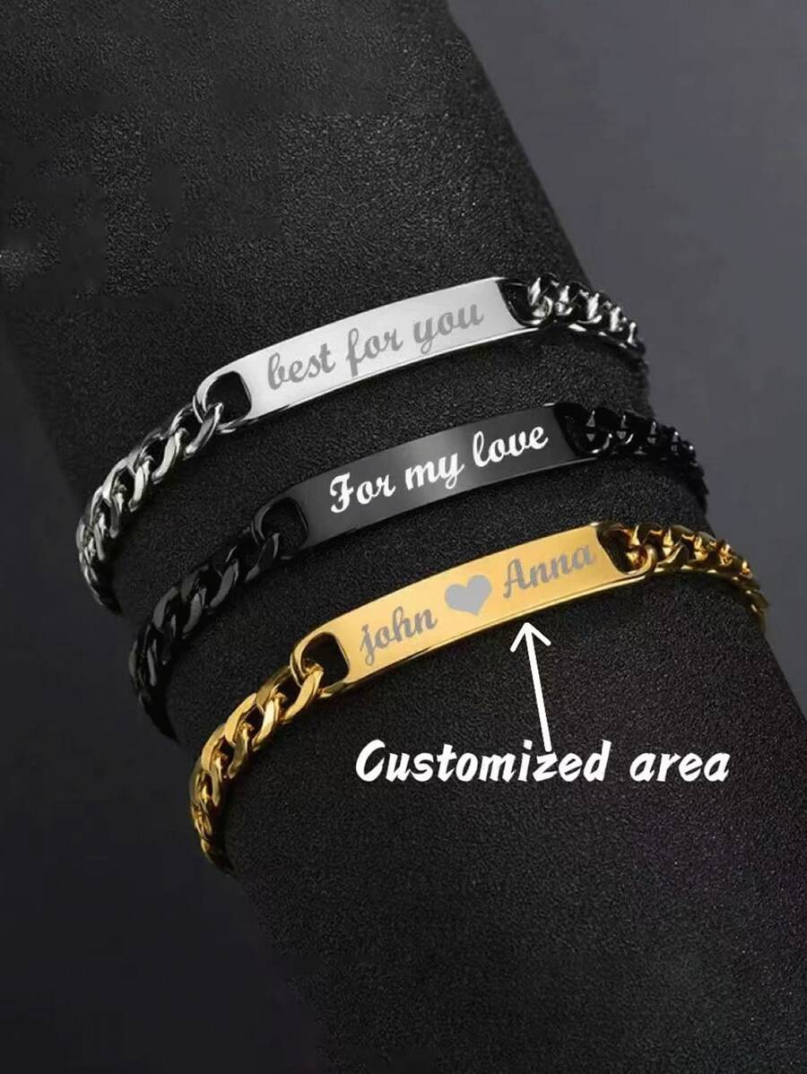 1 Peça Pulseira de Aço Inoxidável com Nome Gravado Personalizado - Qualidade Elegante Multifuncional, Luxo da Moda, Simples e Nobre, Beleza Jovem e Sexy Personalizada, Presentes de Aniversário, Presentes Personalizados, Presentes de Aniversário, Joias Personalizadas, Presentes Memoriais, Presentes para Amigos, Família, Amantes, Combinando com Ouro para Festa e Viagem
