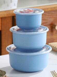 3-Piece Wheat Straw Bento Box Set - Microwave Safe, Lightweight And Durable Food Storage Containers For Fruits, Vegetables, Salads And More - Perfect For Schools, Cafeterias, Camping And The Beach! - 粉色 - 查看 6